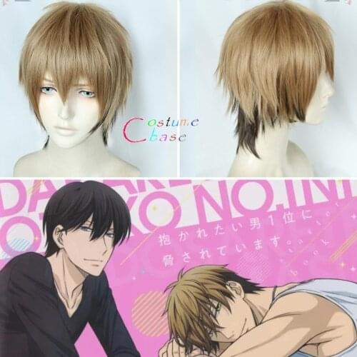 Junta Azumaya Dakaretai Otoko 1-i Ni Odosarete Imasu Fluffy Short Brown Black Mixed Color Synthetic Hair Cosplay + Free Wig Cap