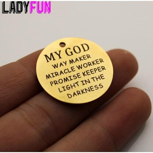 My God Charm Laser Personalized Christian Charms Stainless Steel Charms High Polish Mirror Surface Pendant