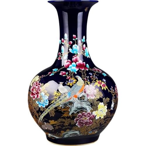Jingdezhen Ceramic Floor Vase Large New Chinese Style Home Living Room Flower Arrangement Decorations TV Cabinet Decoration