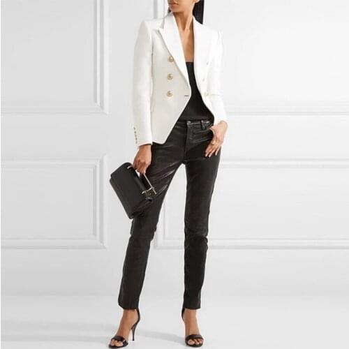 AAA CLASS !!! White Black Double Breasted Gold Buttoned Blazer Long Sleeved High quality Woman Suit Blazers