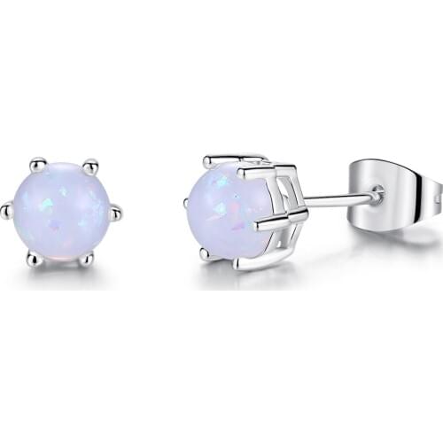 Round White Fire Opal Stud Earrings For Women Jewelry Cute Earrings Gift For Her