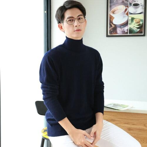 2019 Sweater Men Autumn Winter Warm Mens Cashmere Knitted Wool Sweaters Solid Color Casual Turtleneck sweater Pullover Men