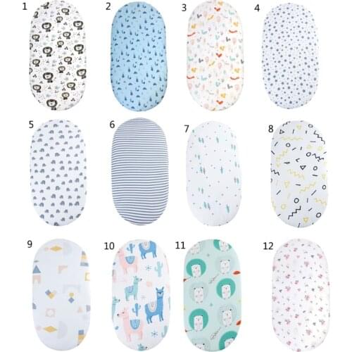 24BE Baby Moses Basket Bed Crib Care Pad Covers Print Fitted Sheet Soft Stretchy Craddle Sheets for Mattress Mat Cover Bedding