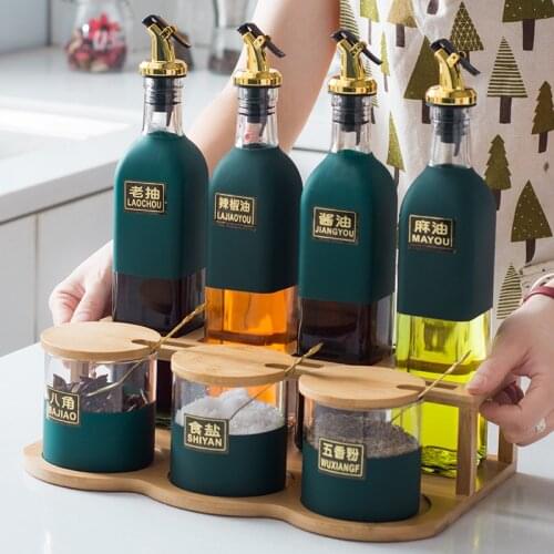 Nordic Seasoning Box Set Kitchen Household Combination Creative Glass Oil Bottle Storage Bottle Seasoning Jar Exquisite Rack