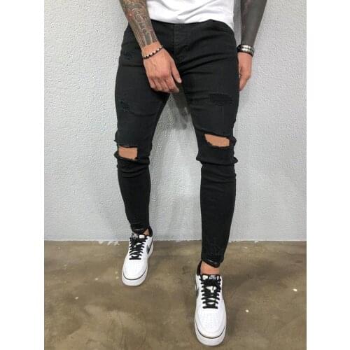 New Hot Style Fashion jeans for European men 2020 are torn holes and elastic feet