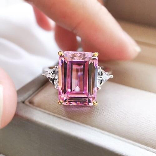 Top Quality 10x14MM Citrine Pink Gemstone Ring Pure 925 Silver For Women Fine Jewelry Anniversary Gift