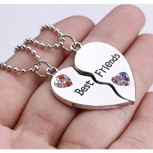 New 2021 Heart-Shaped Stitching Good Friend Series Inlaid Colored Rhinestone Necklace Carving Best Friend Female Jewelry