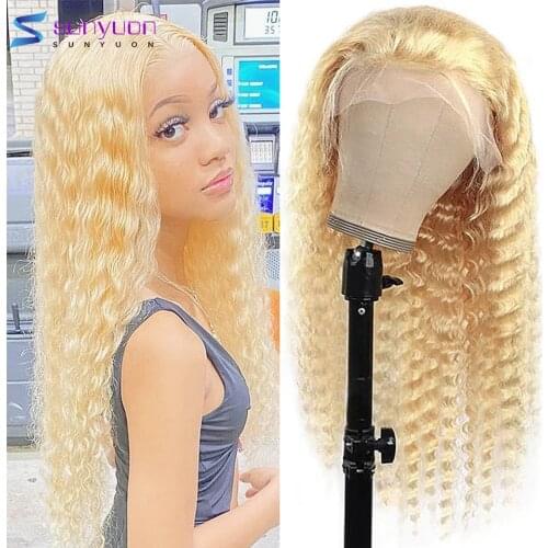 Deep Curly 13X4 HD Lace Frontal Wig Tranparent Blonde Lace Front Wig Deep Wave 613 Human Hair Wigs For Women Brazilian Remy