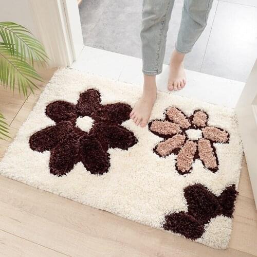 Plush Flowers Anti-slip Modern Area Rugs Living Room Balcony Bathroom Carpet Doormat Bath Mat in The Hallway