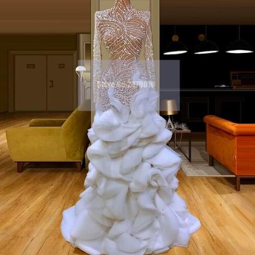 African Luxury High Neck Evening Dress Mermaid Floor-Length Prom Dresses Long Sleeves Beaded Sequins Long Prom Gowns 2020 Dubai