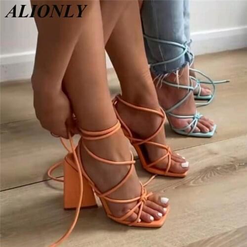 ALIONLY New Square Toe Triangle Heel Strap Thick High-Heel Sandals for Women 2021 Summer 8cm High Sandals