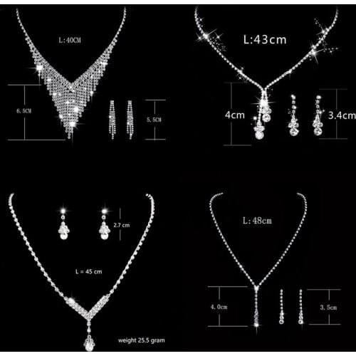 Bridal jewelry personality bright jewelry rhinestone earrings necklace drop-shaped necklace ladies set chain wedding gift jewel