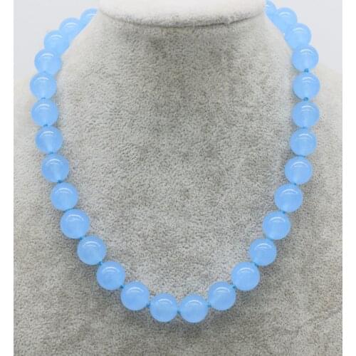 Light blue jade round 12mm necklace 17" nature FPPJ wholesale xmas gift