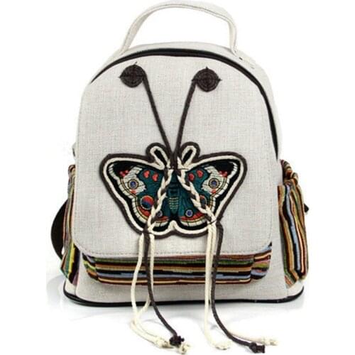Chinese Style Traditional Woven Embroidery Handbag Travel Fashion Backpack Casual Cotton Linen Bag Gift