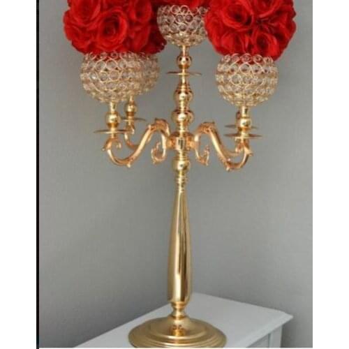 75 cm height 5-arms metal Gold/ Silver candelabras with crystal pendants wedding candle holder Event centerpiece