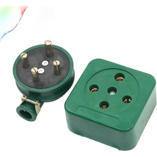 Green Round Pin 3 Phase 4 Wire 3P4W Industrial Socket Set 25A AC 440V