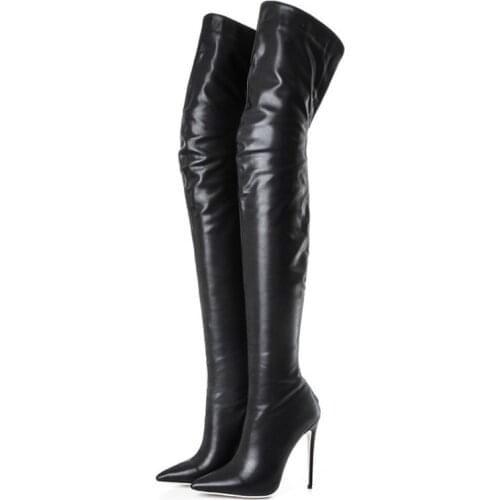 Women High Heel Pointed Toe Over The Knee High Boots Ladies Thigh High Long Boots Stiletto Heel Large Size