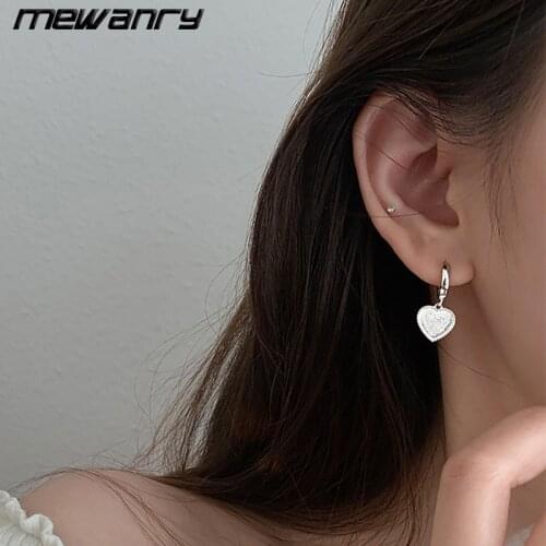 Mewanry 925 Sterling Silver Love Heart Earrings for Women Summer New Fashion Small Fresh Party Jewelry Gifts Prevent Allergy