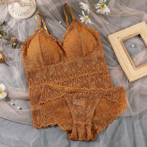 Women Lace Bra Set Sexy Female Push Up Seamless Bra Panty Underwear Set Lace Hollow Wireless Intimates Briefs Lingerie Set