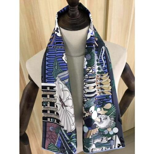 2021 new arrival spring summer blue 100% pure silk scarf twill hand made roll 90*90 cm shawl wrap for women lady