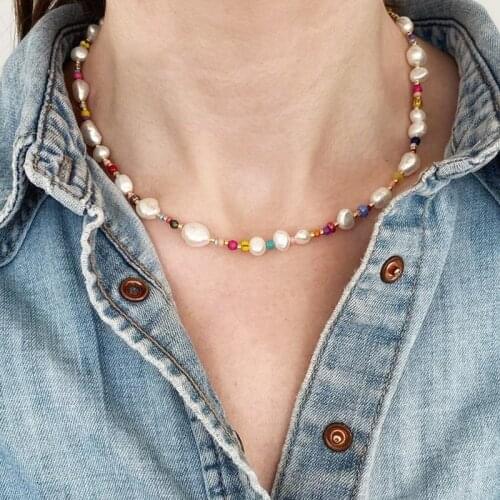 Women Fashion Necklace 2020 Boho Real Pearl Beaded Choker Colorful Beads Beaded Jewelry Collares De Moda Handmade 2020 Trend