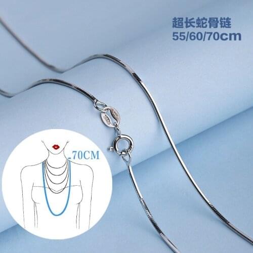 Lo Paulina Woman Necklace Silver 925 Sterling Snake Chain 1mm Super Long 50/55/60/70mm Silver Link Chain Necklace LPC13