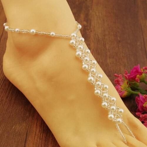 1PC Bridal Faux Pearls Beach Barefoot Sandals Foot Toe Ring Ankle Bracelet Jewelry