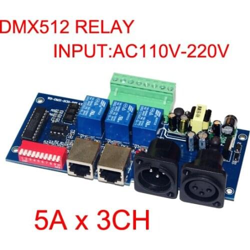 10pieces free shipping 3CH DMX512 relay switch controller 3 channels relay decoder AC110-220V input,each channel max 5A