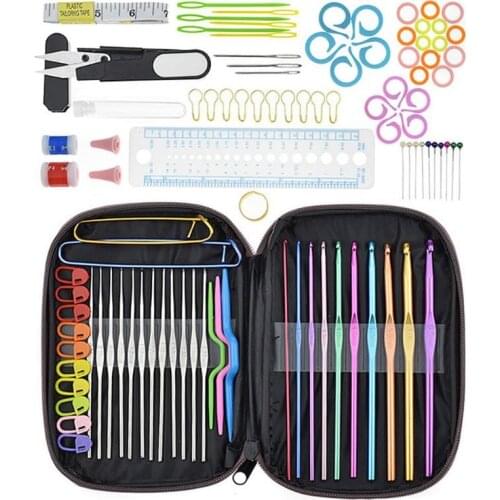100Pcs/lot Crochet Hooks Needles Stitches Knitting Craft Case Crochet Set Weaving Tools Sewing Accessories