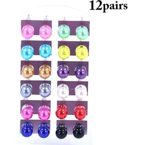 12 Pairs Creative Ball Shape Stud Earrings Cute Plastic Bead Ball Decor Earrings Ear Studs For Women Girl Jewelry Accessories