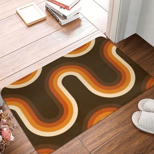 70s Orange And Brown Waves Doormat Carpet Mat Rug Polyester Non-Slip Floor Decor Bath Bathroom Kitchen Bedroom 40*60