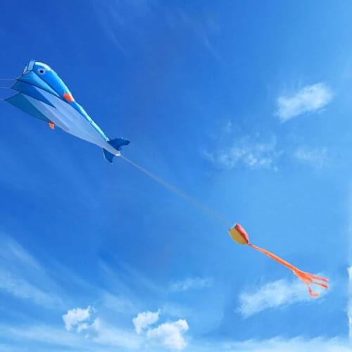 85inch Large Blue Dolphin Frameless Soft Parafoil Kite For Kids & Adults Beach Park Garden Playground Outdoor Play