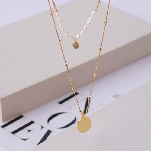Fashion gold color bean chain set freshwater pearl glossy disc personality double-layer necklace sweater chain gift girl