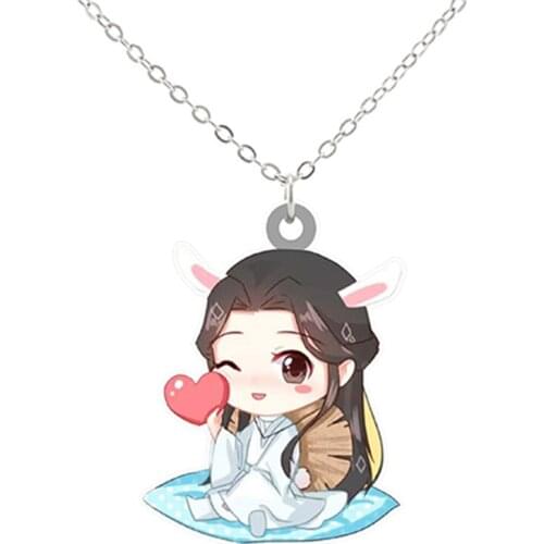 Heavenly God Blesses The People Acrylic Long Necklace Tiny Q Version Figure Chain Ketting Vintage Women Wedding Jewelery