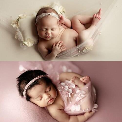 Dvotinst Newborn Baby Photography Props Floral Pearl Wrap Fairy Mesh Wraps Backdrop Background Blanket Photo Props Studio Shoots