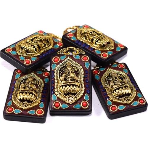Inlay Indian Golden Elephant Pendant For Jewelry Making Bulk Ethnic Beadwork Necklace DIY Wholesale Aesthetic Pendants Buddha
