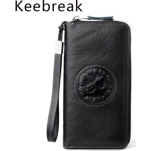 Rfid Genuine Leather Men Wallet Long Business Mens Clutch Hand Bag Luxury Brand Man Wallet Black Fashion Phone Purse Wristlet