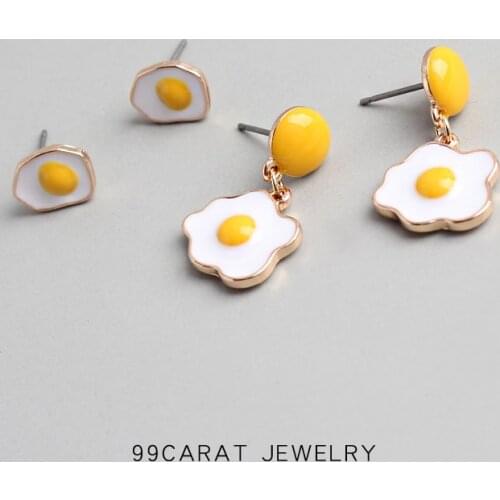 99 carat beautiful and interesting temperament personality egg stud with purse ins elegant style cute fried egg stud female Vu