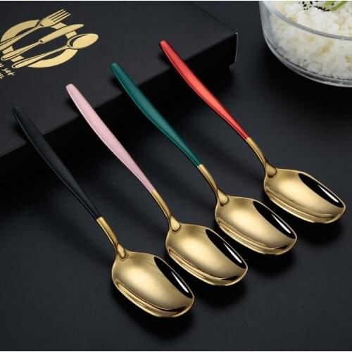 Creative Net Red Titanium Thickened Square Head Spoon Tableware Dessert Coffee Stirring Spoon Home Restaurant Hotel Kitchen Gift