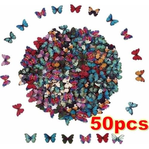 Bulk 50Pcs 28mm Mixed Color Big Hole One Side Butterfly Wood Beads For Jewelry Making Sewing Wooden Buttons Needlework Scrapbook