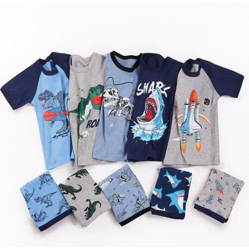 Summer Childrens Cotton Silk Short Sleeve Shorts Housewear Pajamas Boys' Childrens Thin Cotton Silk Air Conditioning Clothes