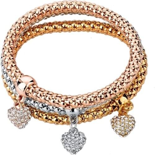 Summer Style 3Pcs Gold Filled Charm Bracelets For Women Luxury Love Bracelet Fashion Multilayer Bracelet Wholesale SBR150183