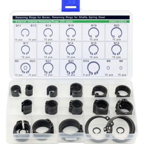 Circlip Set External/Internal Retaining Cir clips Snap Ring Assortment Set 225 Pcs