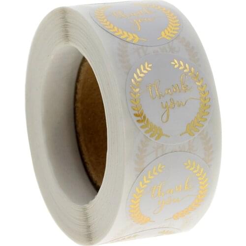 500pcs/roll 1Inch Thank Stickers with Olive Stickers Gold Foil Labels Paper For Wedding Party Card Envelope Decoration Stickers