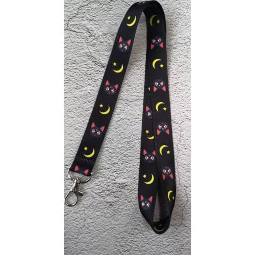 New 1pcs Japanese anime black cats lanyard Neck Strap Lanyard Mobile Phone Key Chain ID Badge Key Chain