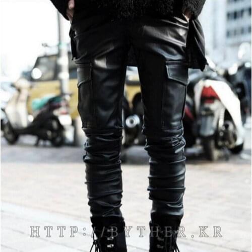 27-44 New 2018 Men clothing Hair Stylist fashion Locomotive style causal leather pants trousers plus size costumes