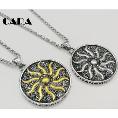 New Arrival Sun Wheel Golden-Sun Kolovrat Slavic Amulet pendant norse Occult Symbol Pendant rhinestones men necklace BLKN0443