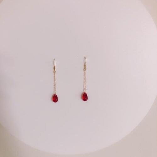 Original new style silver inlaid garnet droplet long chain earrings elegant charm and small ladies brand silver jewelry