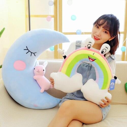 Plush Cushions Moon Rainbow Shaped Pillows Blue White Brown Room Decor Back Cushion
