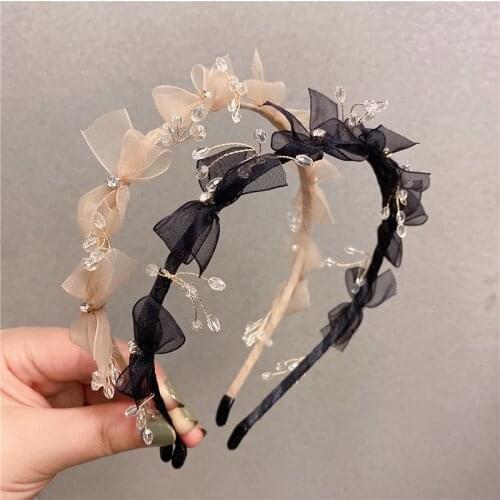 Fairy Girls Crystal Headbands for Women French Bling Hairbands Mesh Bow Head Bands Lady Head Hoop Jewelry Tiara Hair Accessories